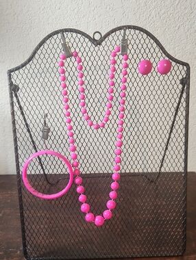 Bright Pink Beaded Necklace Set